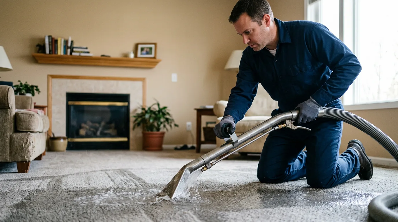 Water damage restoration technician working near Pembroke, NC